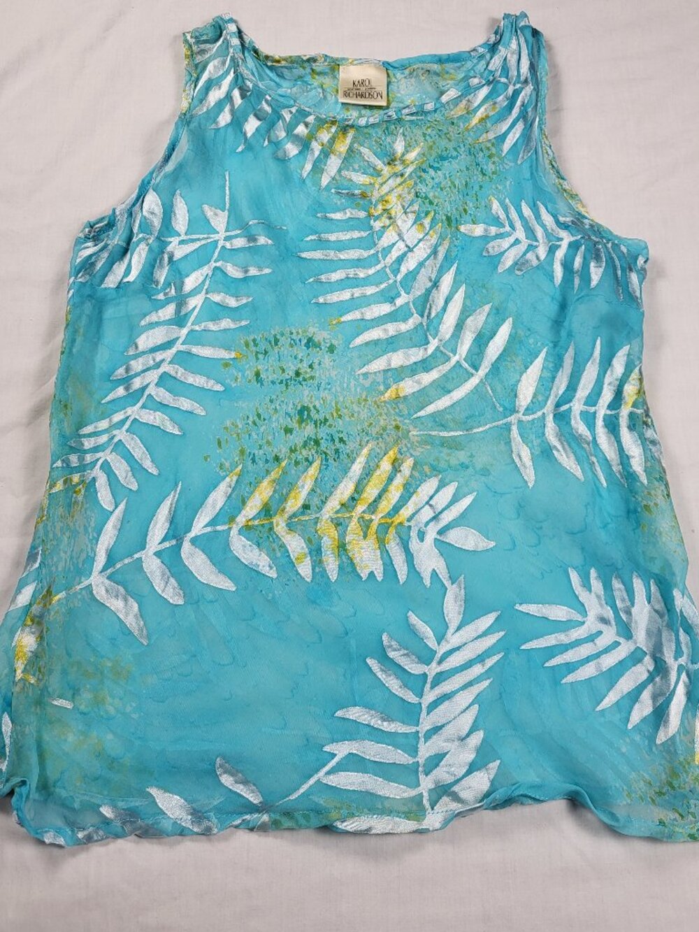 Karol Richardson Tank Women's Medium Large Blue Silk Nature Bohemian See Through